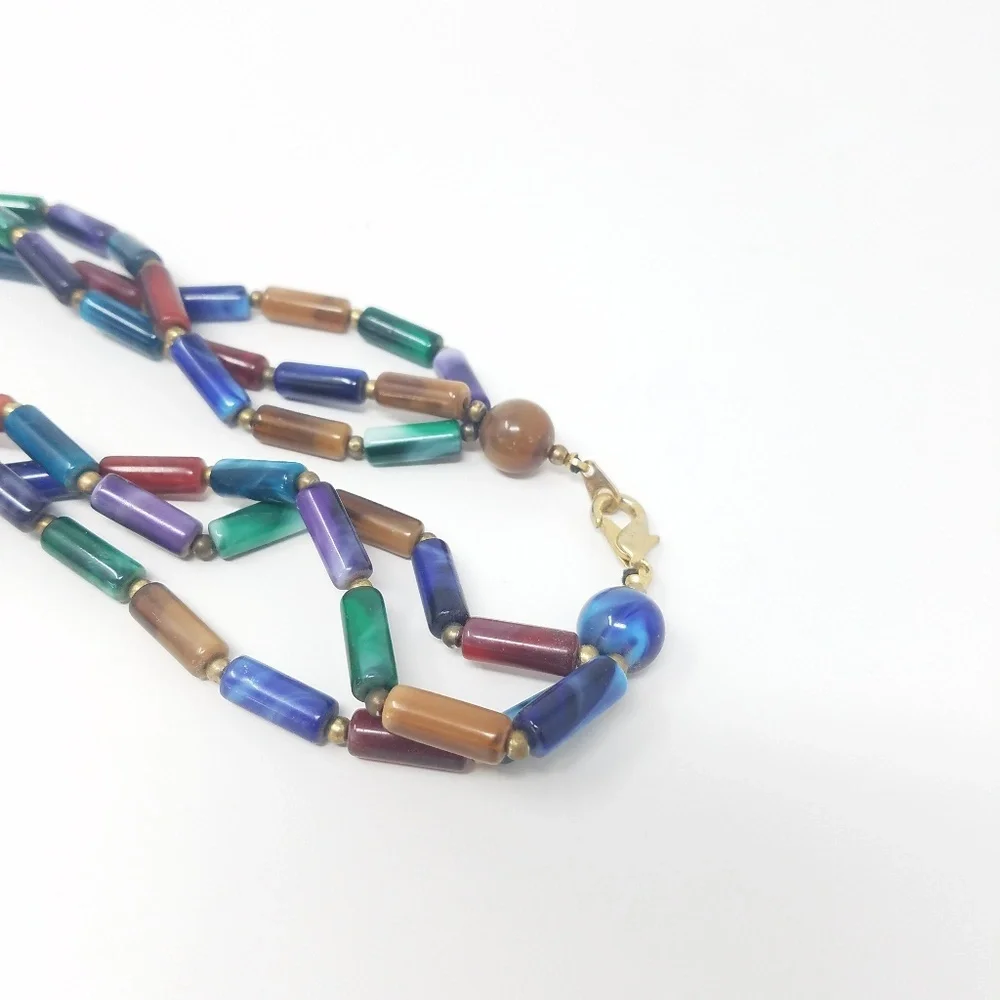 Vintage multi strand necklace colorful‎ plastic beads